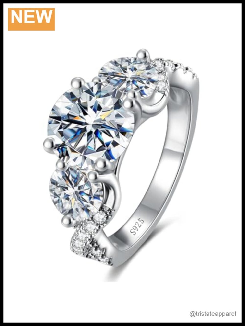 4.6CT 3 Stone Moissanite Engagement Ring Sterling Silver